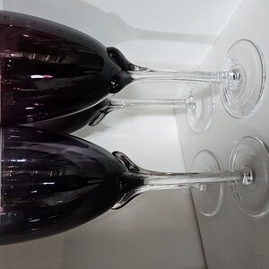 Murano Amethyst Purple Tulip Stem Blown Glass Water/Wine Goblets, Set of 4